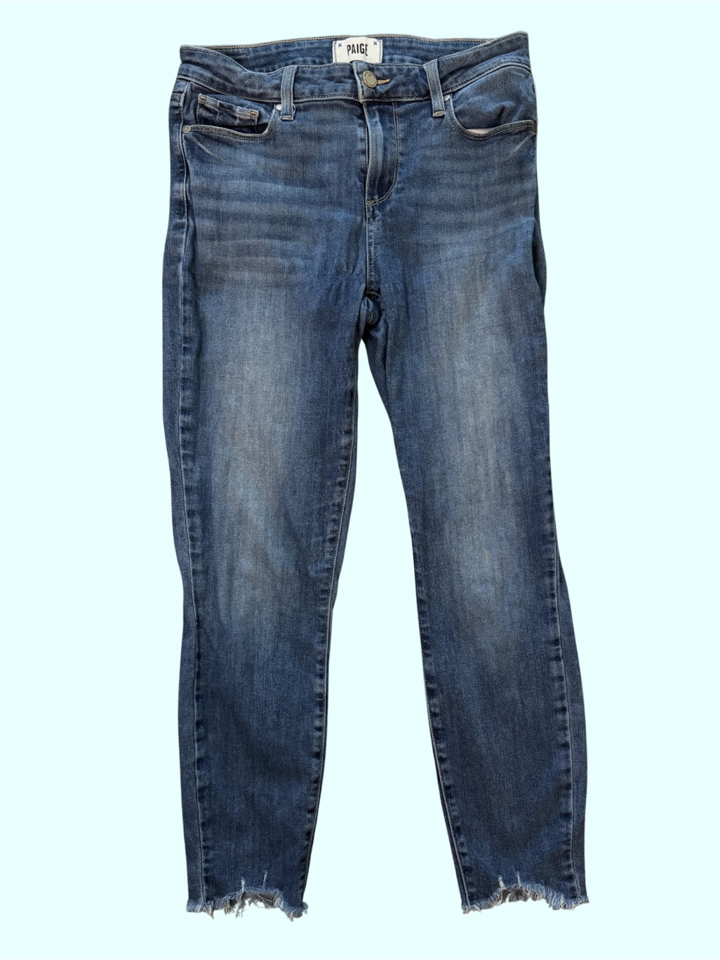 Paige Medium Blue Skinny Jeans With Raw Hem